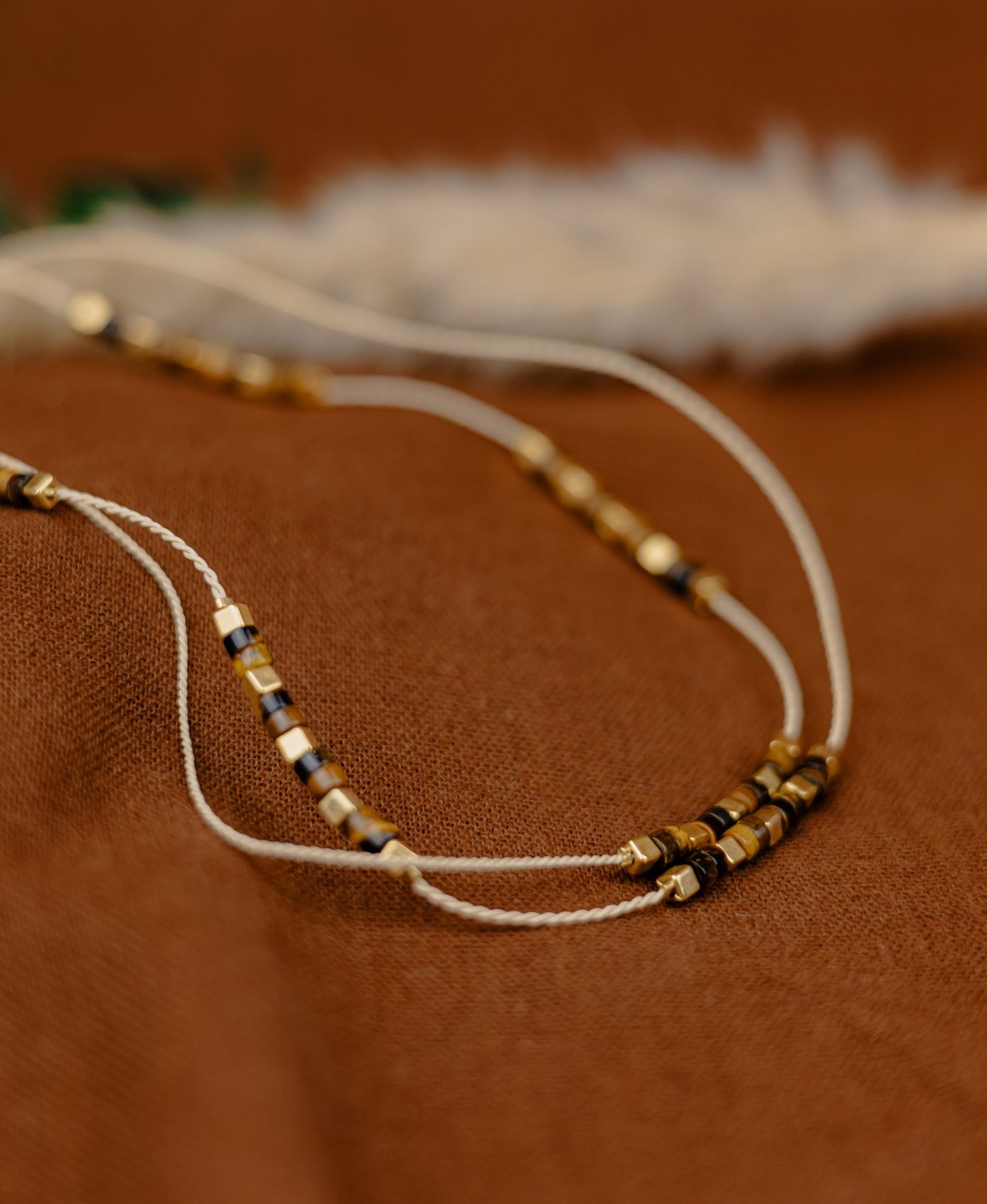 Buriti Palm Double-Strand Necklace with Tiger's Eye Beads