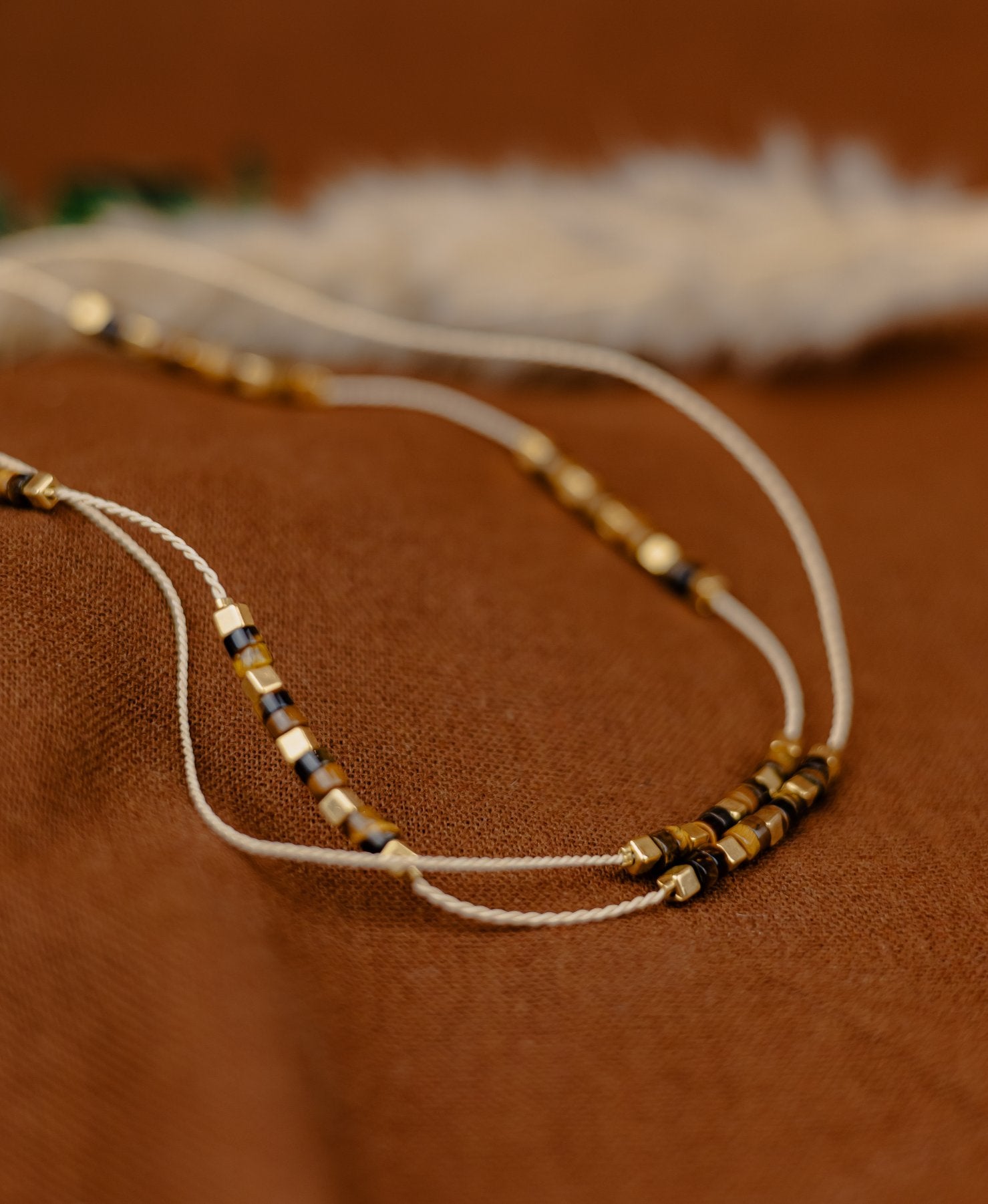 Buriti Palm Double-Strand Necklace with Tiger's Eye Beads