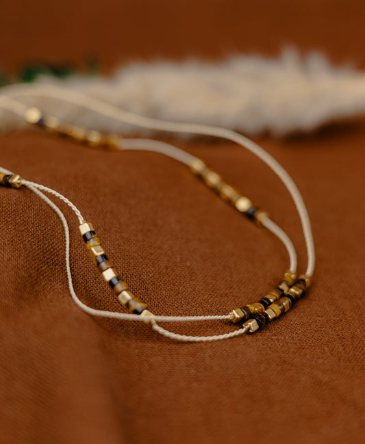 Buriti Palm Double-Strand Necklace with Tiger's Eye Beads