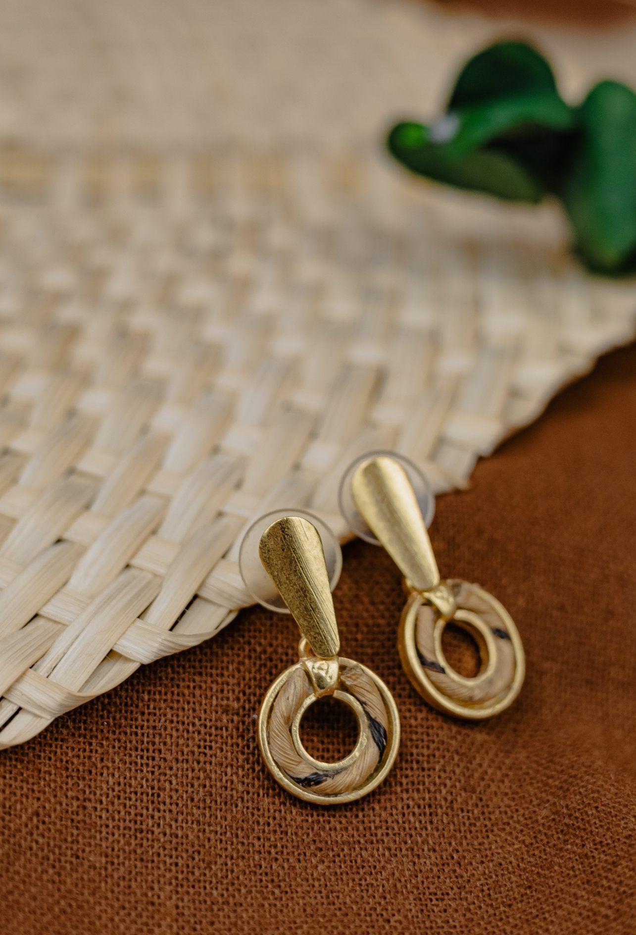 Buriti Palm Gold Teardrop Stud & Ring Drop Earrings