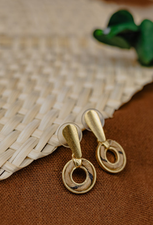 Buriti Palm Gold Teardrop Stud & Ring Drop Earrings