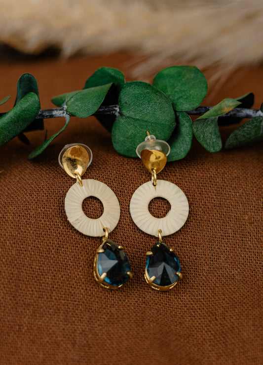 Buriti Palm Medallion Tassel Earrings with Red Stone