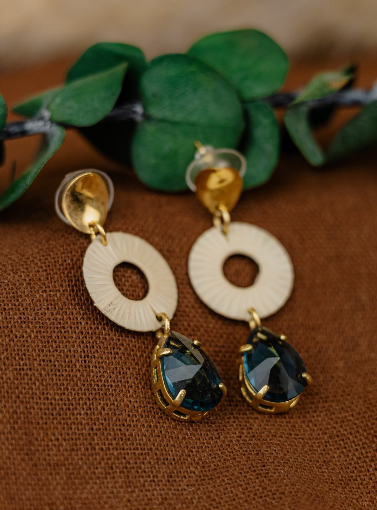 Buriti Palm Medallion Tassel Earrings with Red Stone