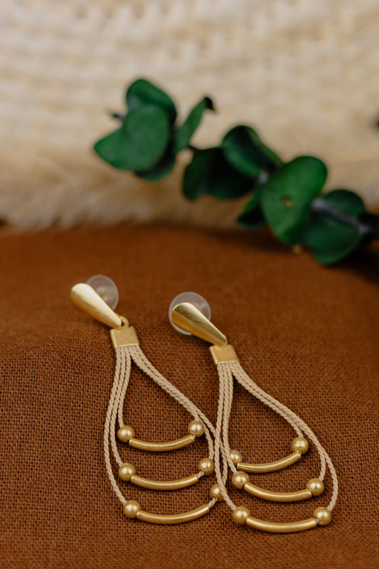 Buriti Palm Loop Earrings with Gold Square Slides