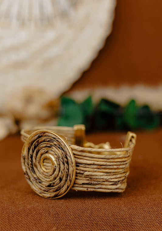Buriti Palm Braid Bracelet with Gold Slide Beads