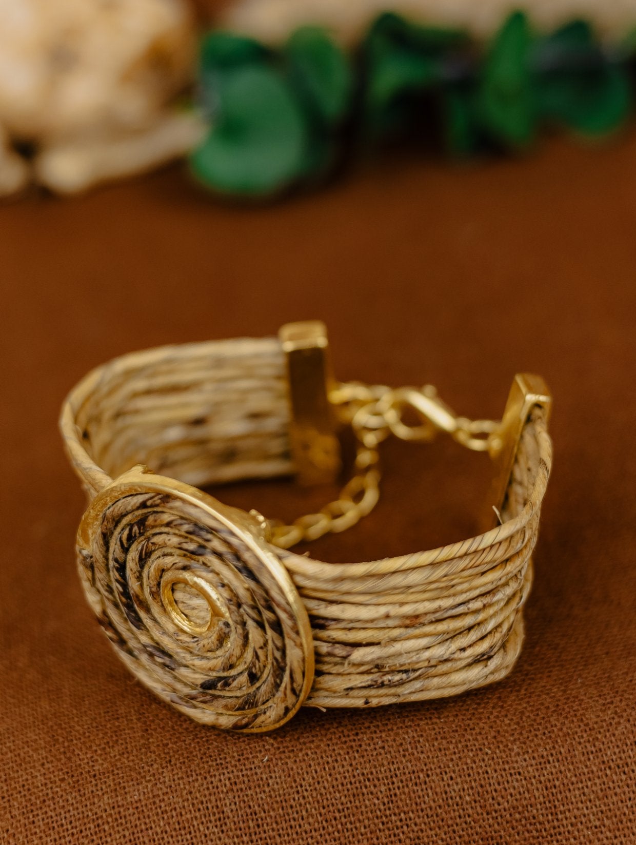 Buriti Palm Braid Bracelet with Gold Slide Beads