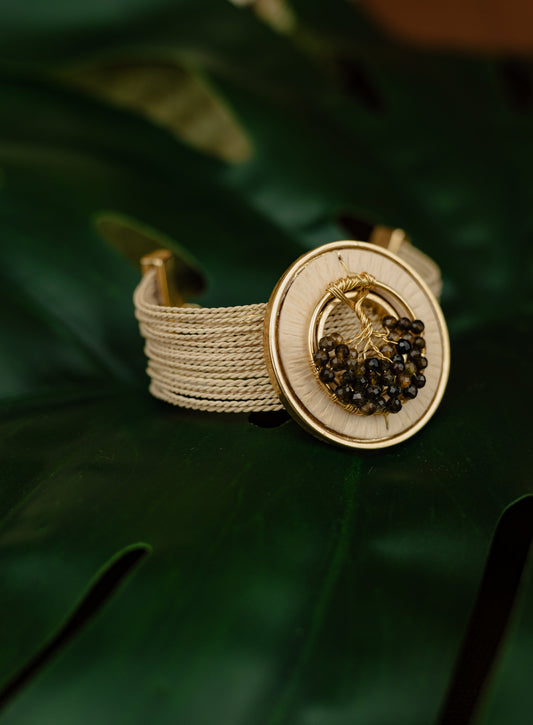 Buriti Palm Cuff Bracelet with Spiral Medallion