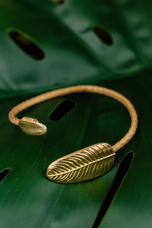 Buriti Palm Bracelet with Gold Leaf-Heart Charm