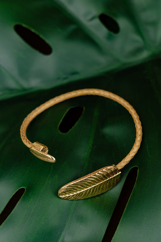 Buriti Palm Bracelet with Gold Leaf-Heart Charm