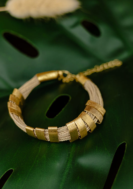 Buriti Palm Open Bangle with Gold Feather Ends