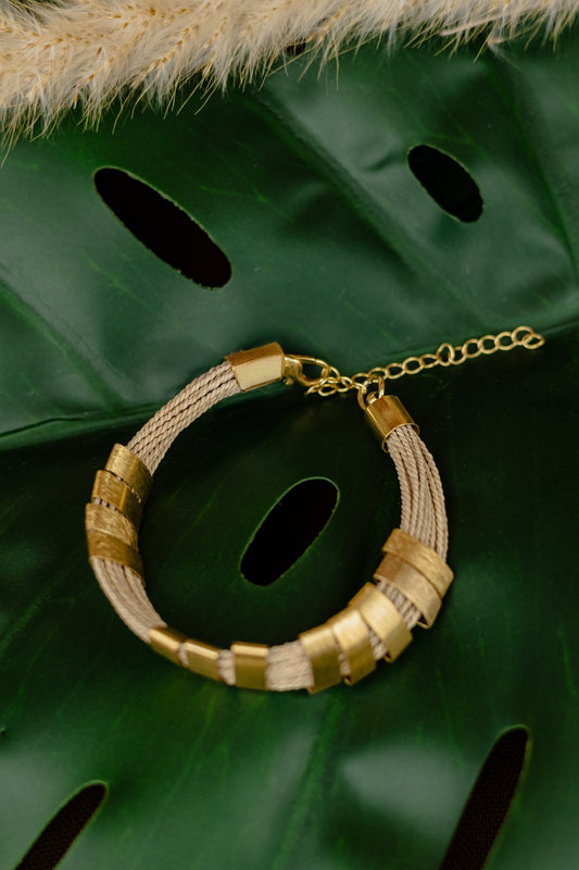 Buriti Palm Open Bangle with Gold Feather Ends