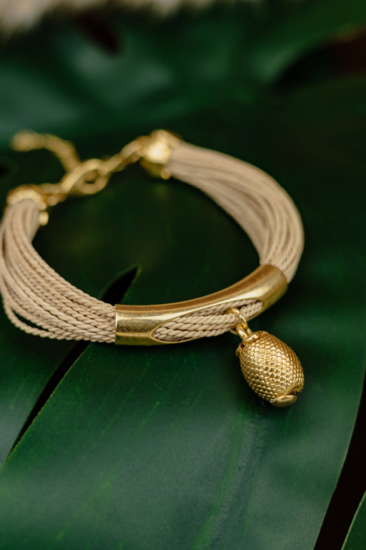 Buriti Palm Multi-Strand Bracelet with Gold Square Slides