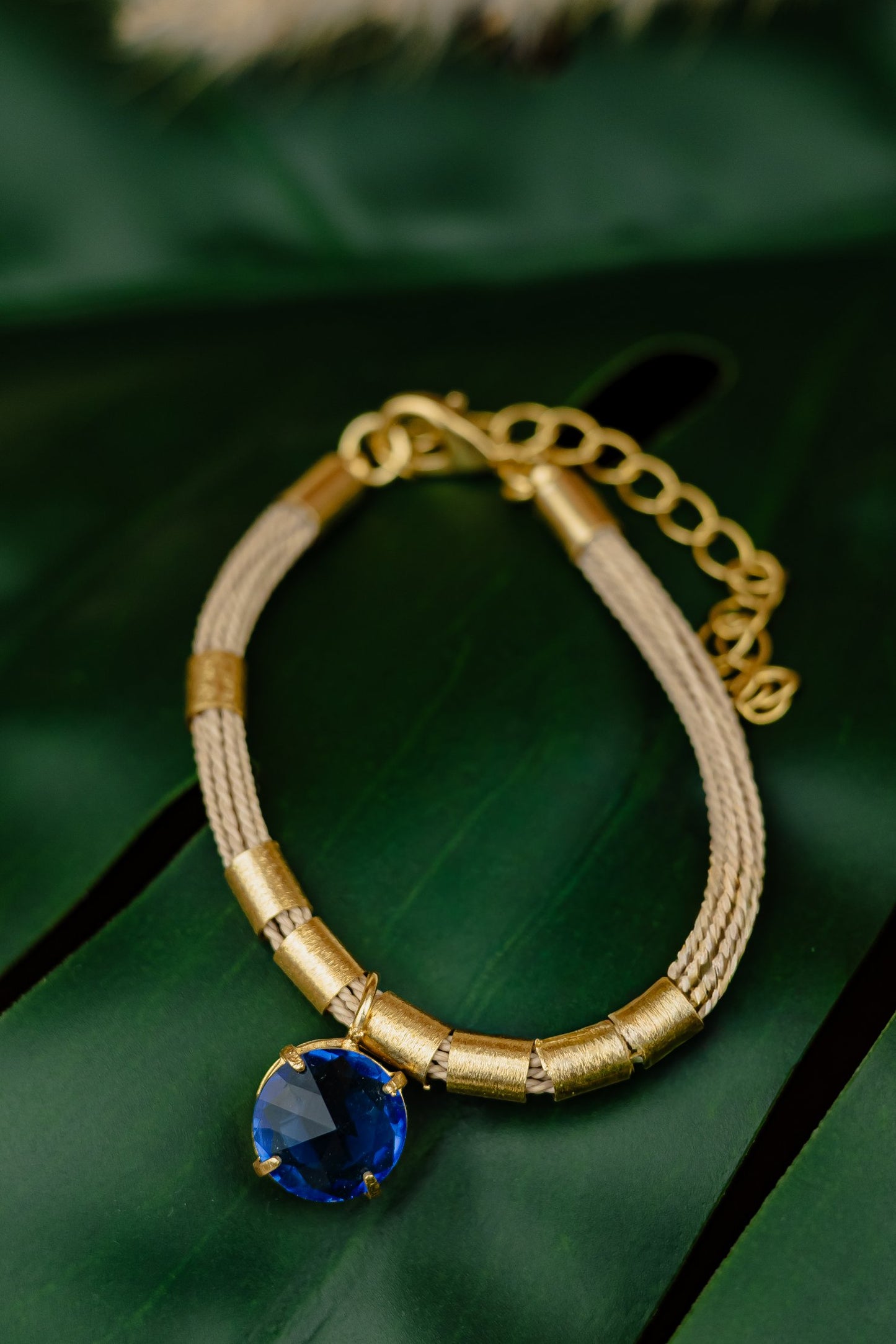 Buriti Palm Bracelet with Textured Gold Seed Charm