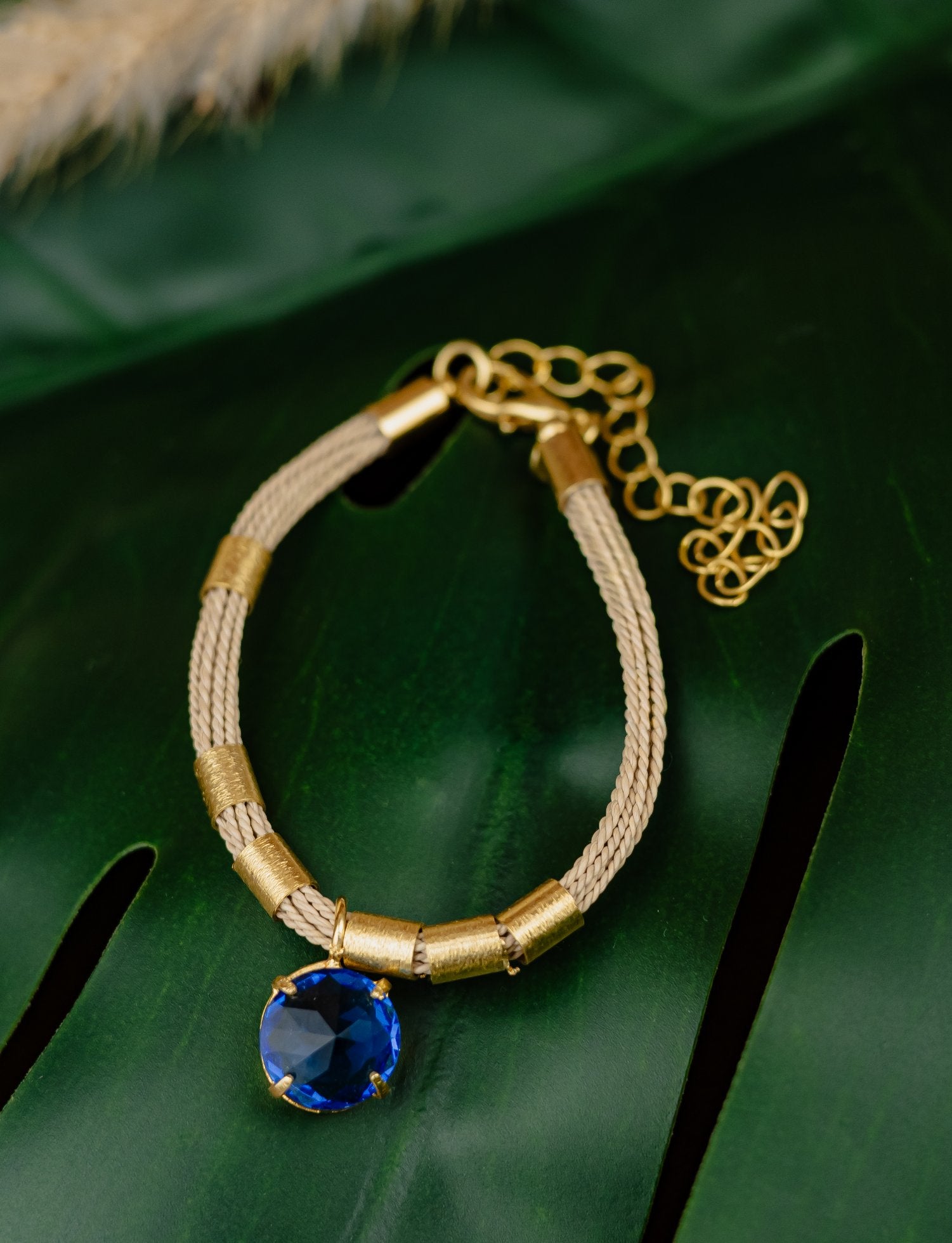 Buriti Palm Bracelet with Textured Gold Seed Charm