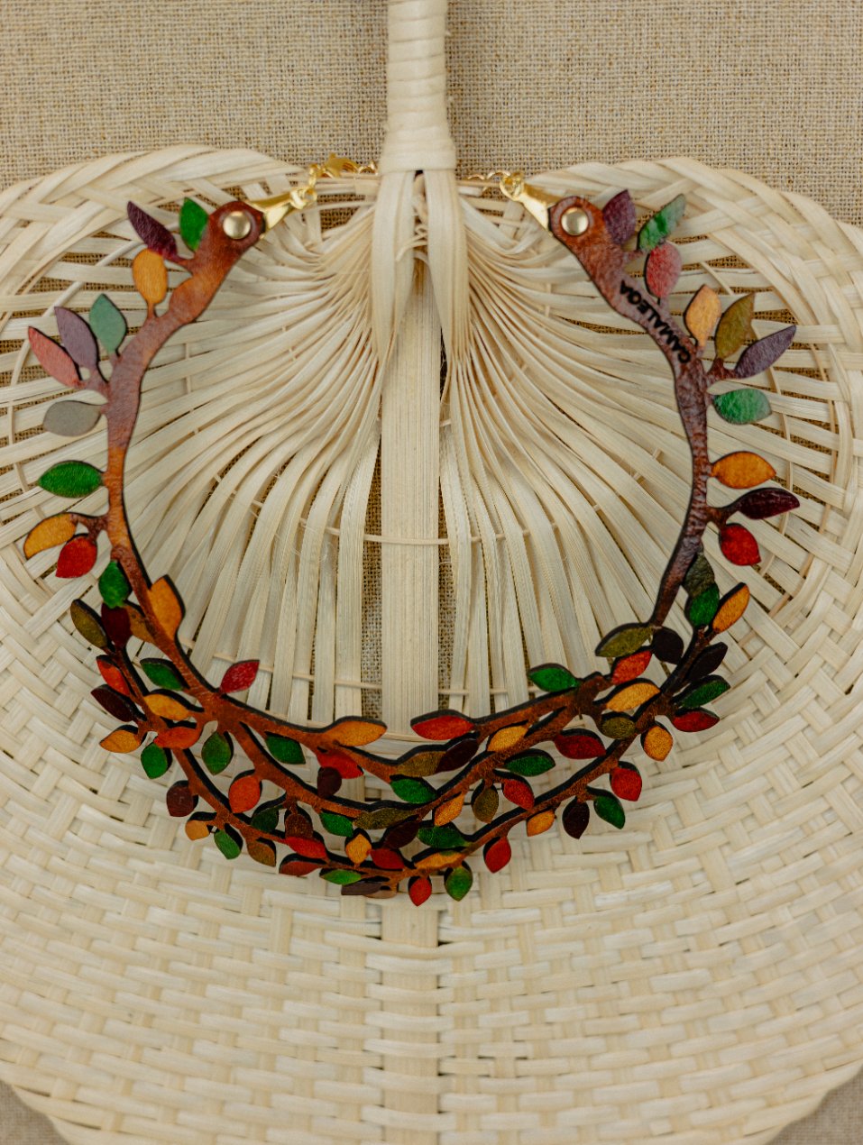 Autumn Vine Hummingbird Leather Collar — Multicolour
