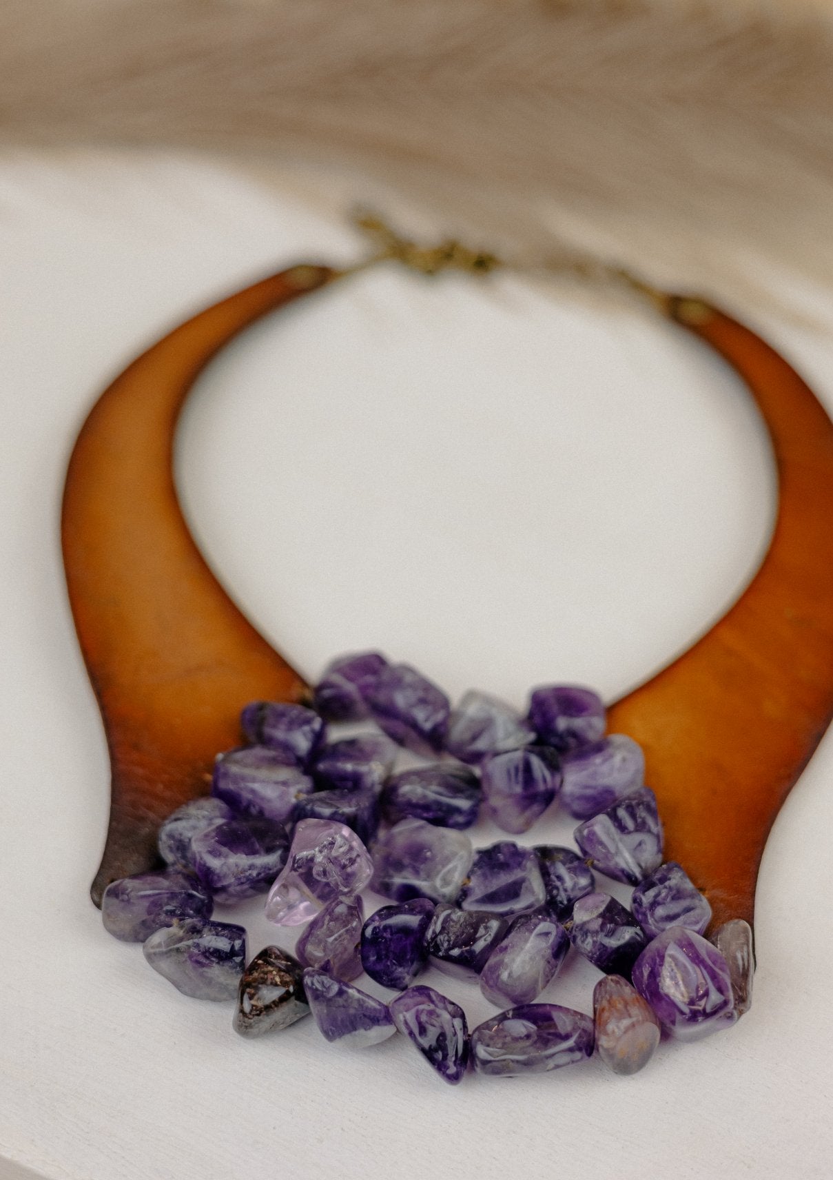 Amethyst & Leather Horseshoe Collar Necklace — Amber & Purple