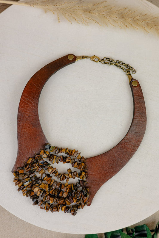 Leather & Tiger's Eye Bib Necklace