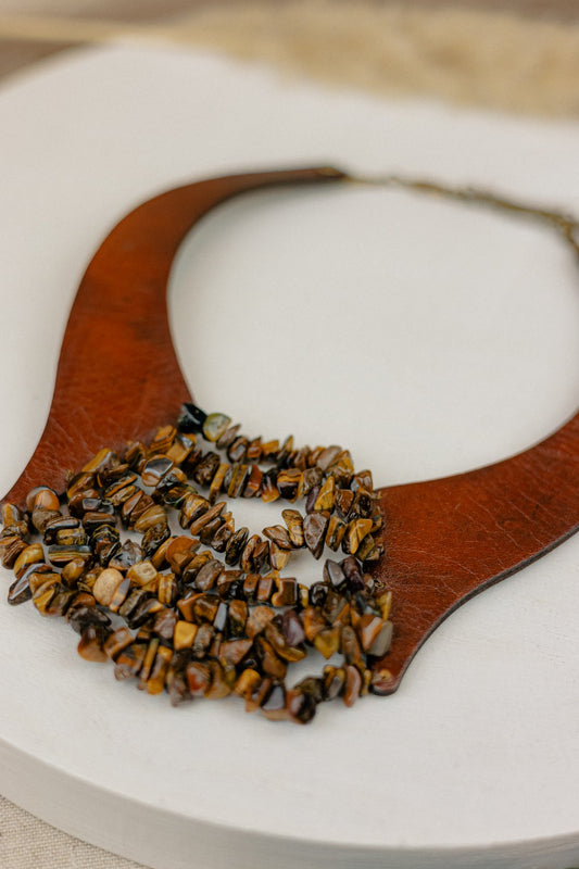 Leather & Tiger's Eye Bib Necklace