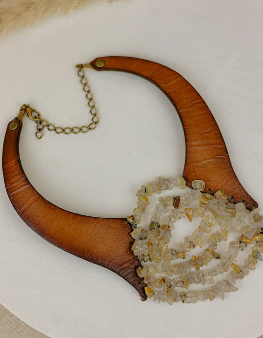 Leather & Citrine Quartz Bib Necklace