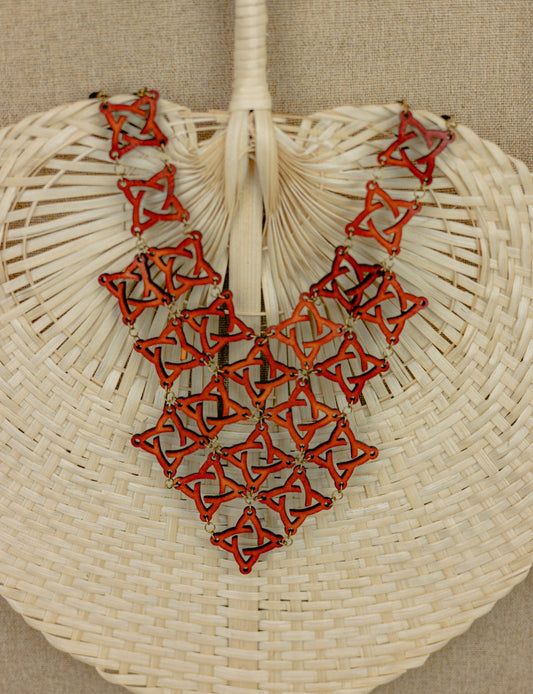 Leather Geometric Lattice Necklace – Red