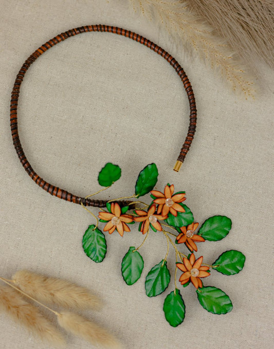 Orange Blossom Crystal Leather Necklace, Amber