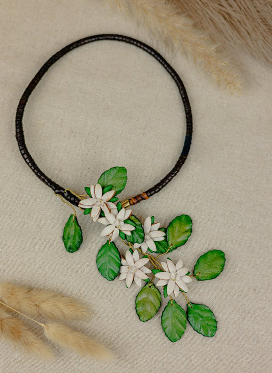 Orange Blossom Crystal Leather Necklace, Ivory
