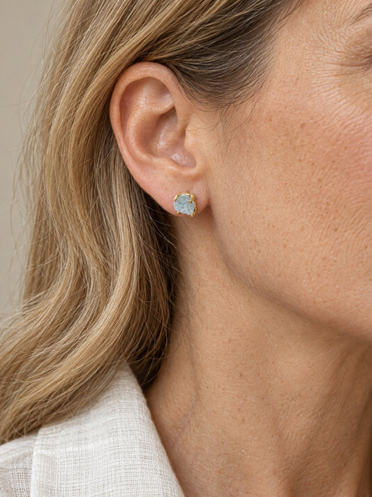 Raw Aquamarine 18k Gold Vermeil Stud Earrings