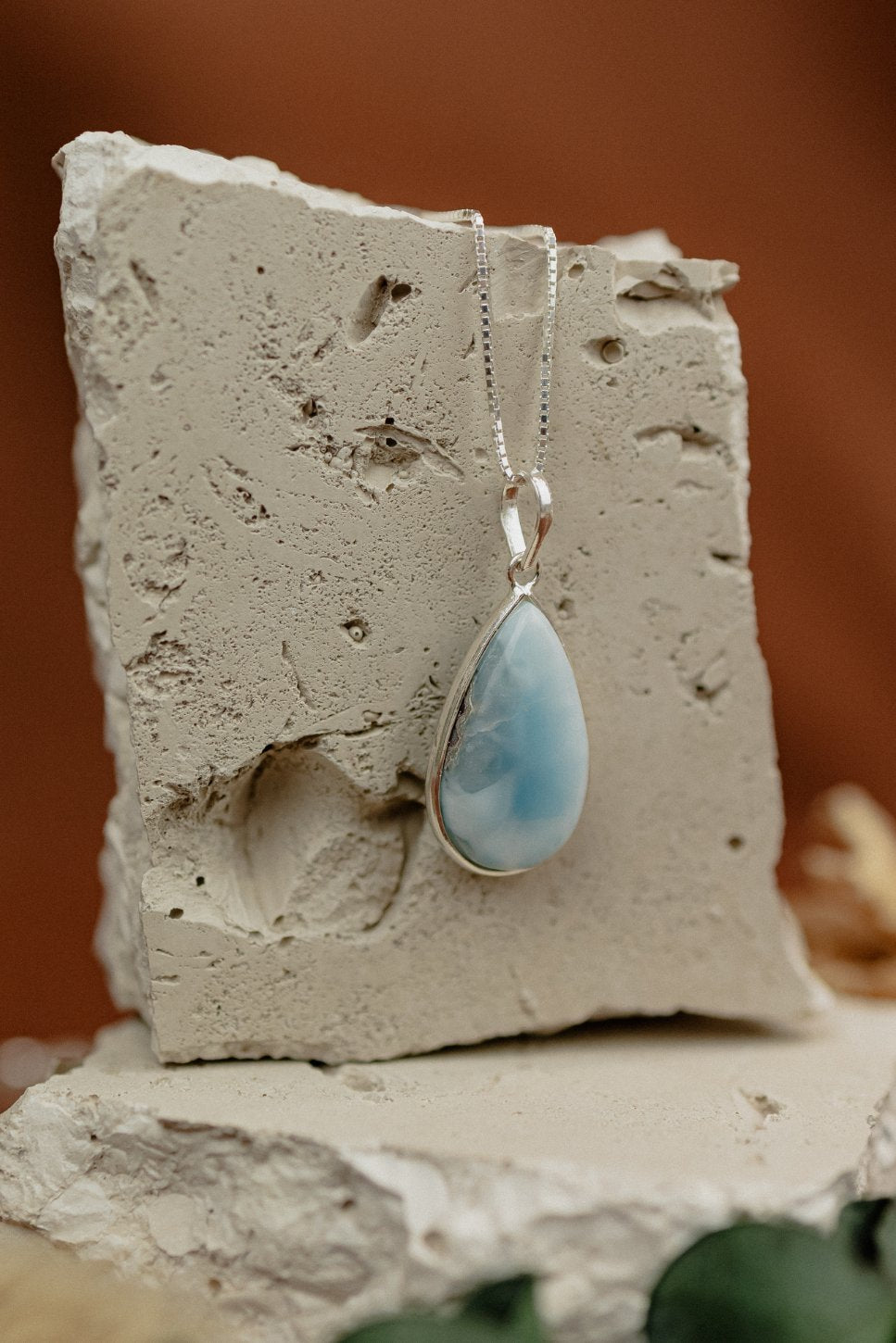 Larimar 925 Sterling Silver Teardrop Pendant Necklace