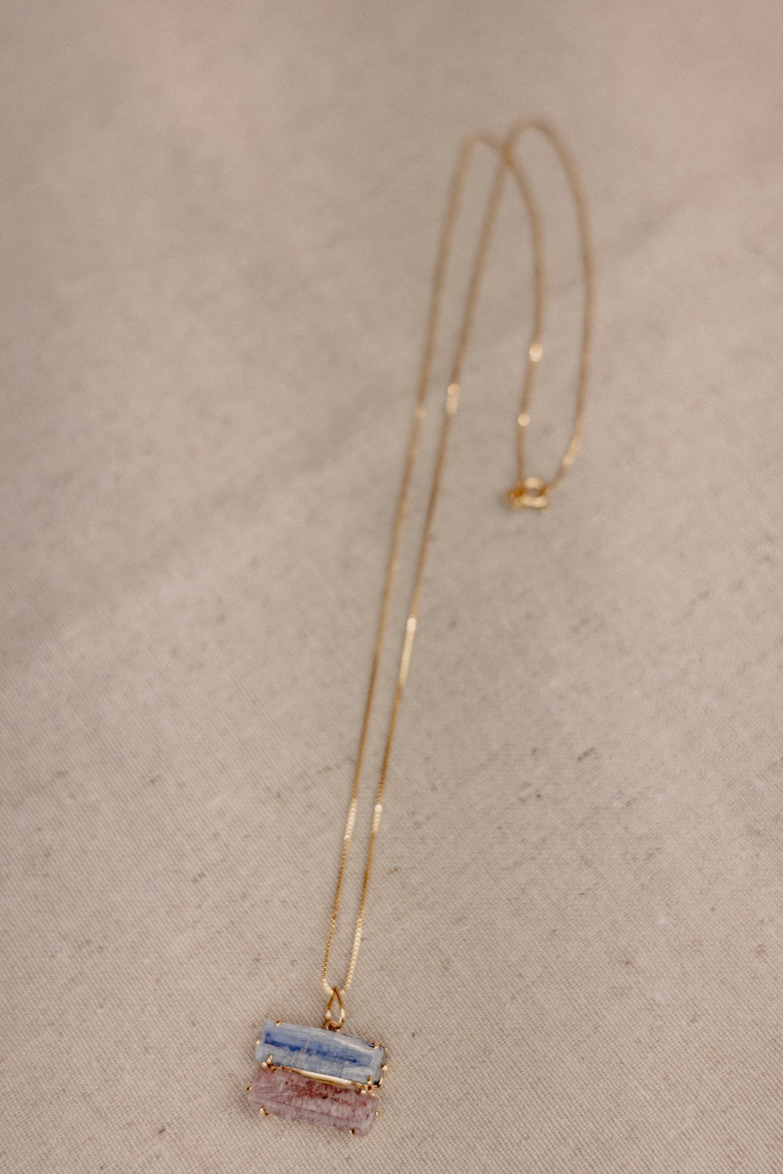 Blue Kyanite & Pink Tourmaline 18k Gold Vermeil Double Bar Pendant Necklace