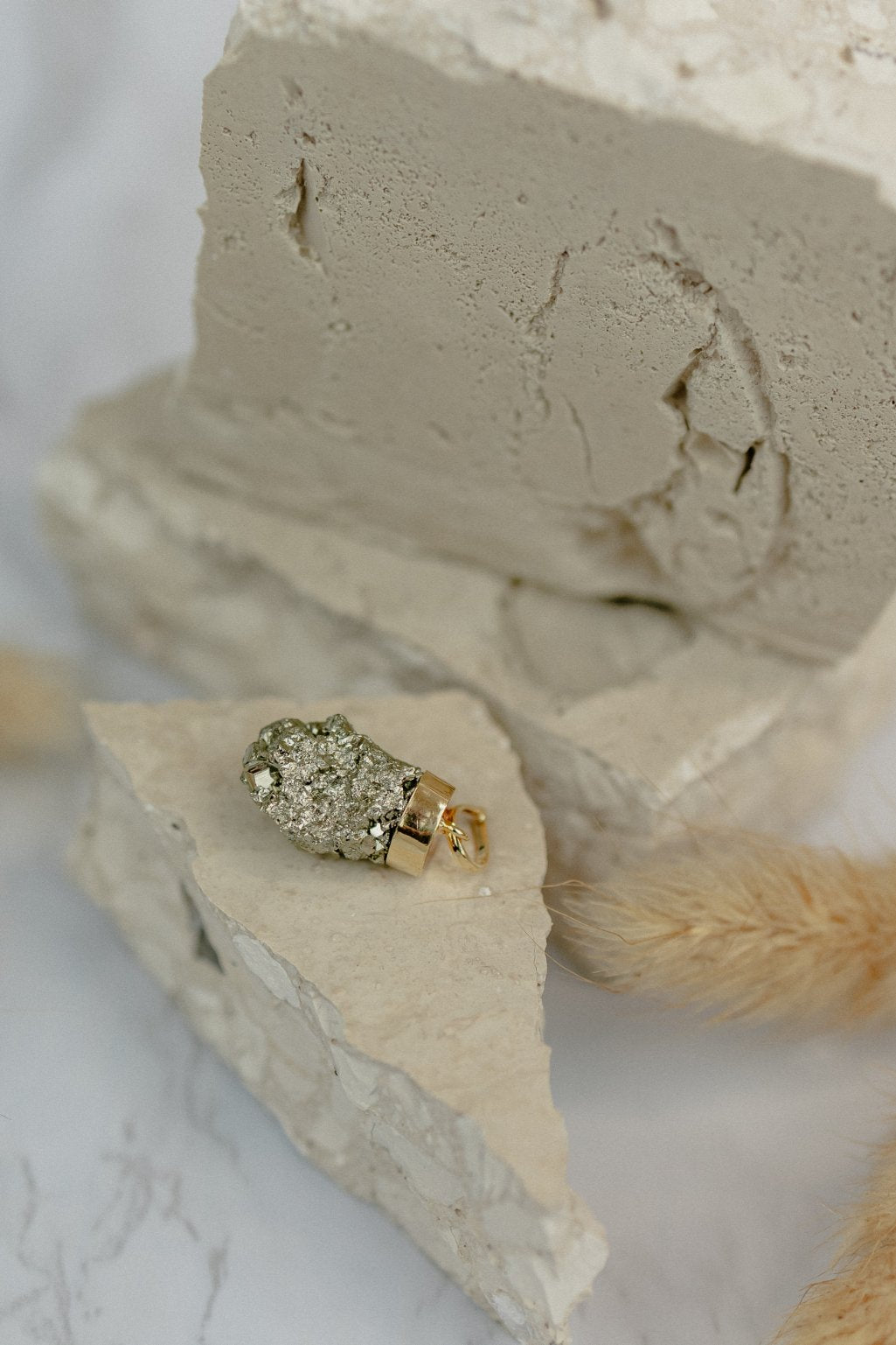 Raw Pyrite Crystal Pendant (Gold)