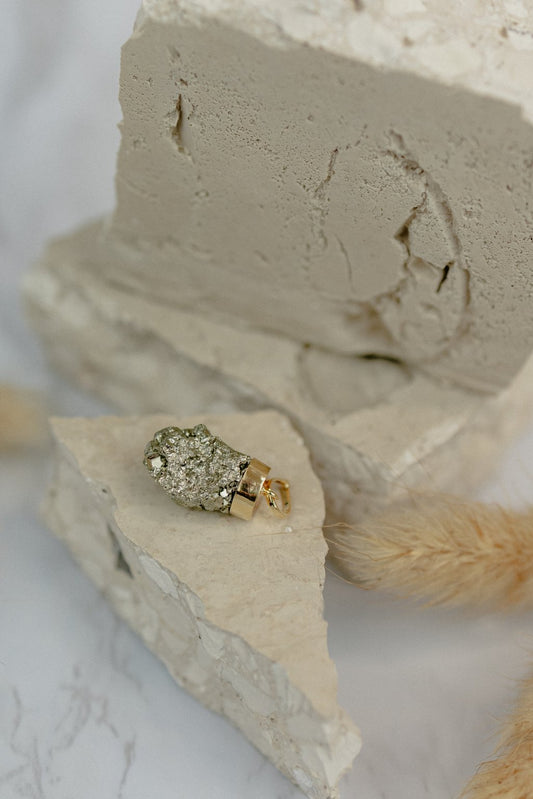 Raw Pyrite Crystal Pendant (Gold)