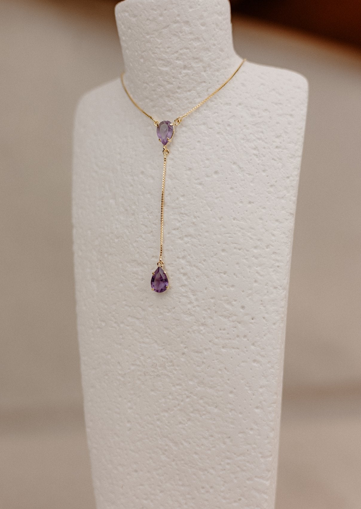 Amethyst 18k Gold Vermeil Double Pear Lariat Necklace