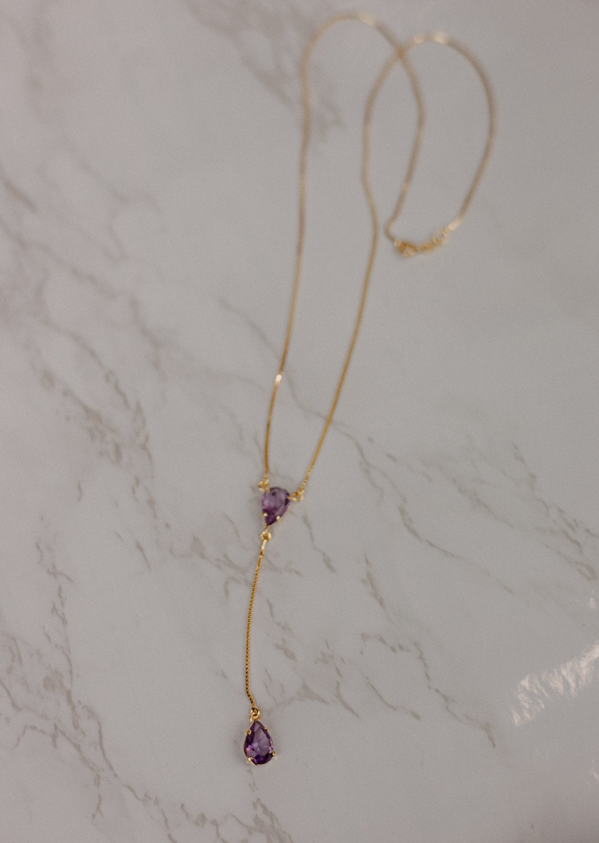 Amethyst 18k Gold Vermeil Double Pear Lariat Necklace