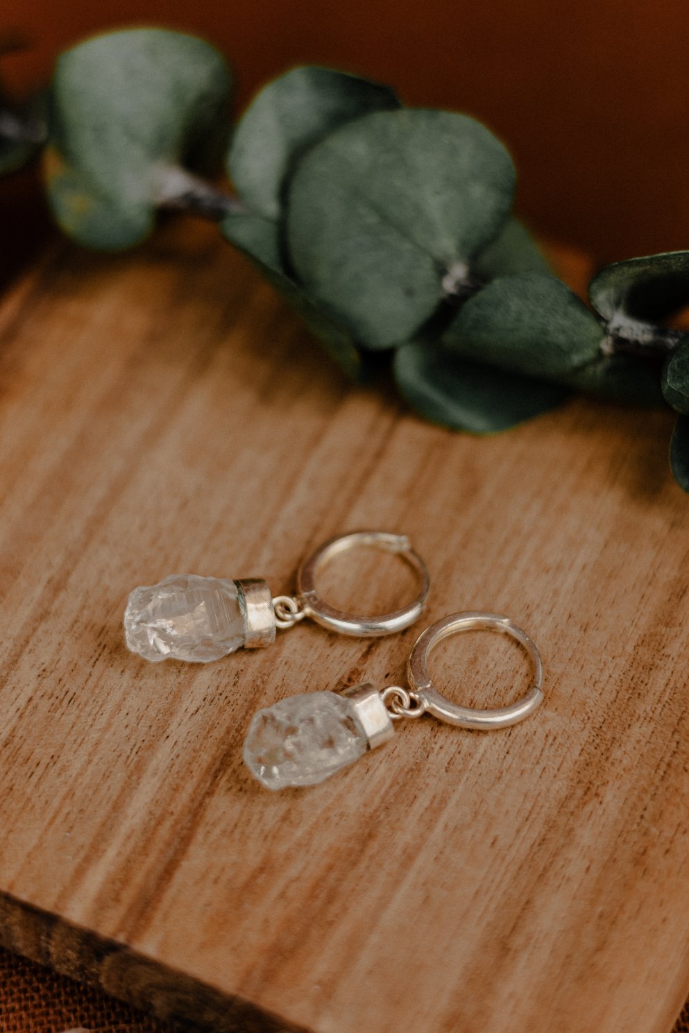 Raw Rock Crystal Huggie Hoop Earrings