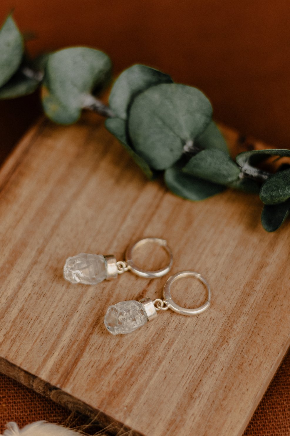 Raw Rock Crystal Huggie Hoop Earrings