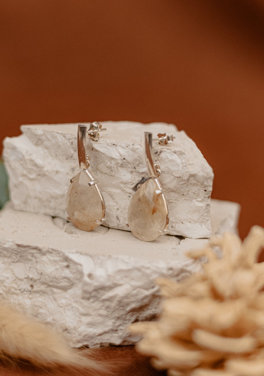Golden Quartz Teardrop Drop Earrings