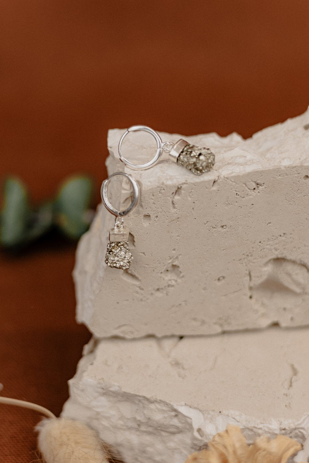 Raw Pyrite Silver Huggie Hoop Earrings