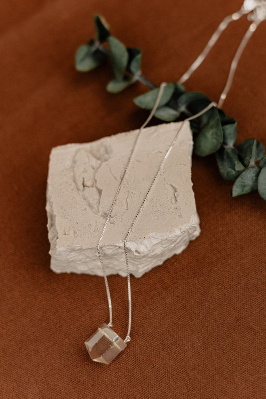 Clear Quartz Geometric Cube Pendant Necklace