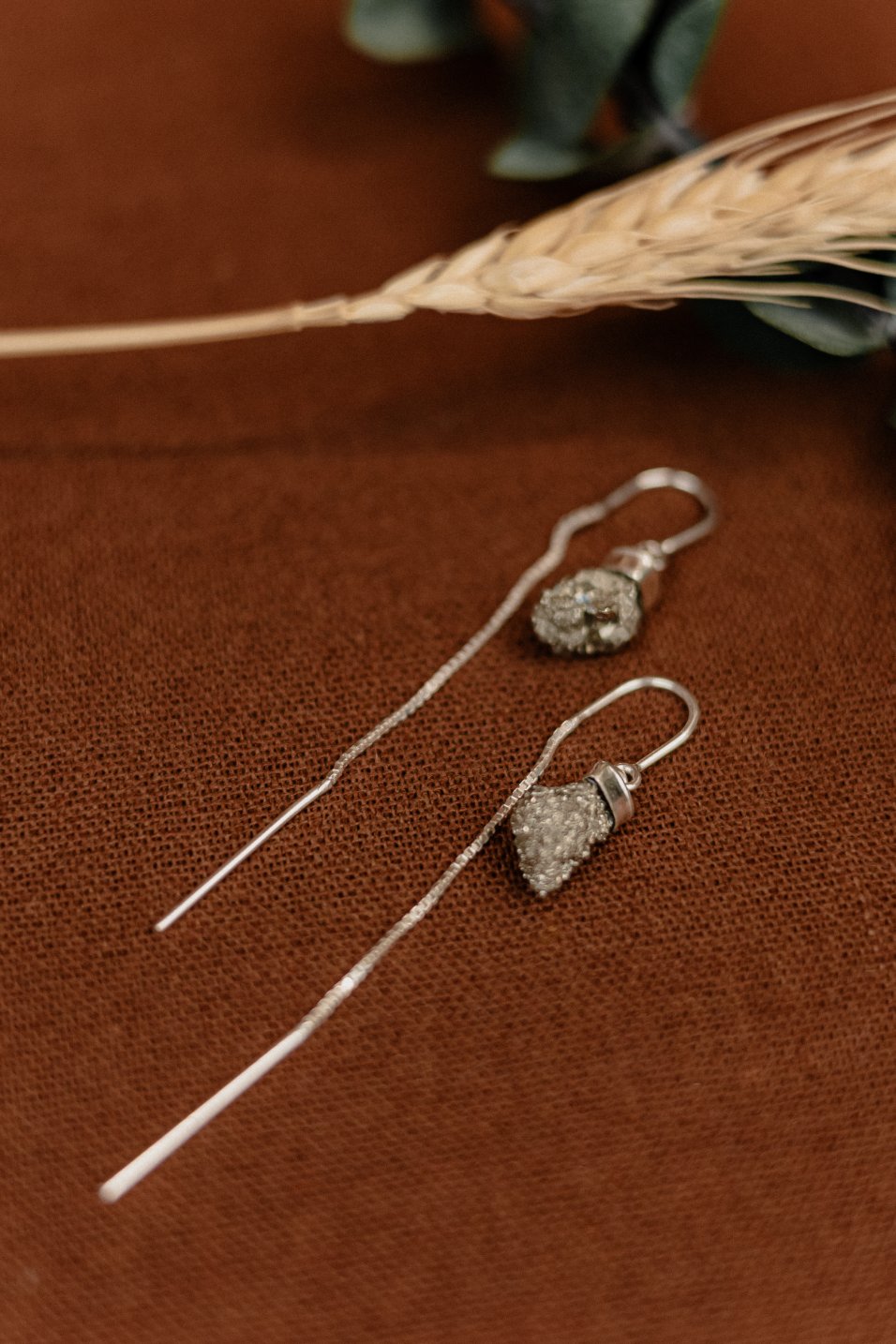 Raw Pyrite Silver Threader Earrings