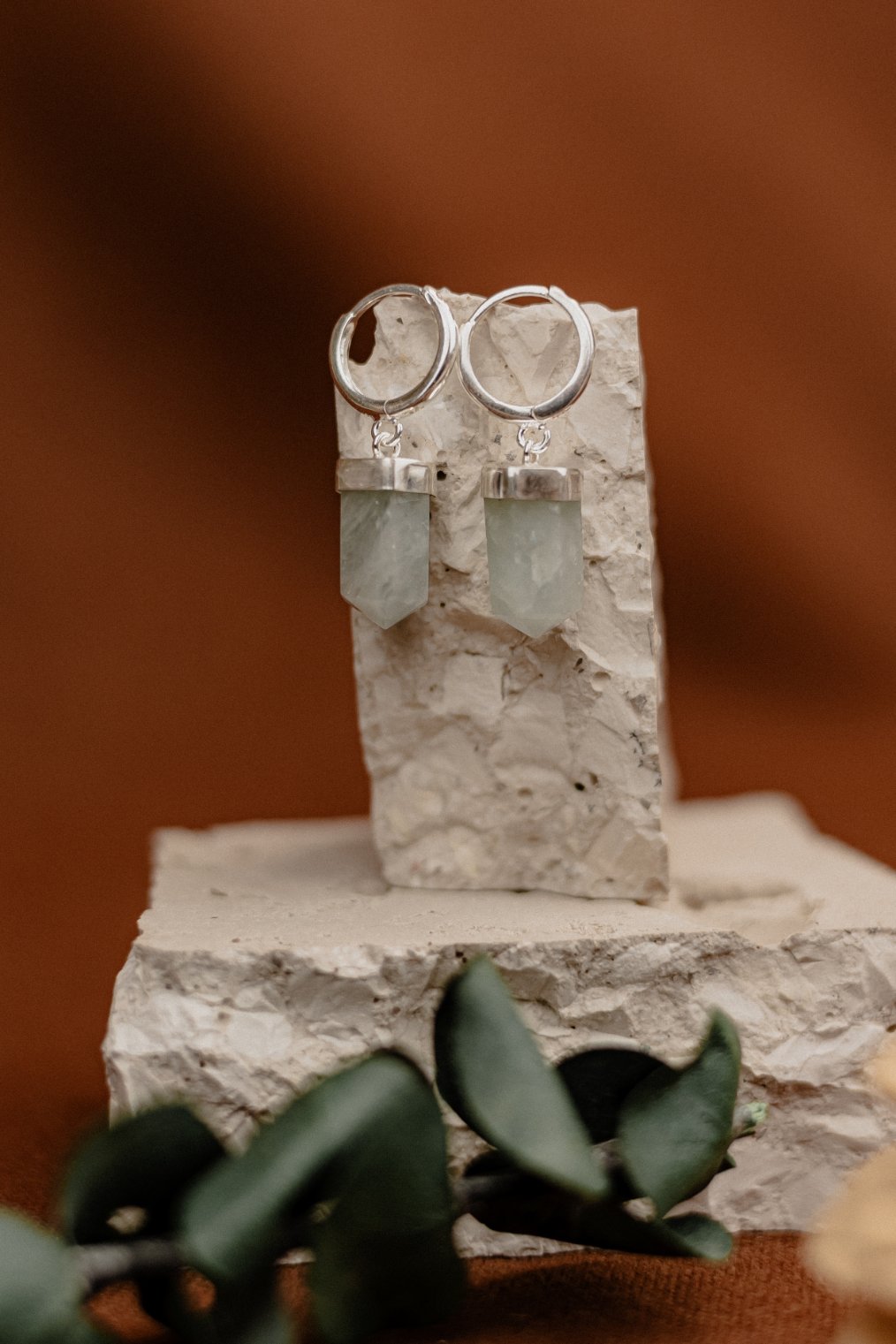 Aquamarine Point Huggie Hoop Earrings