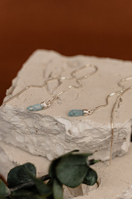 Blue Kyanite Point Silver Threader Earrings