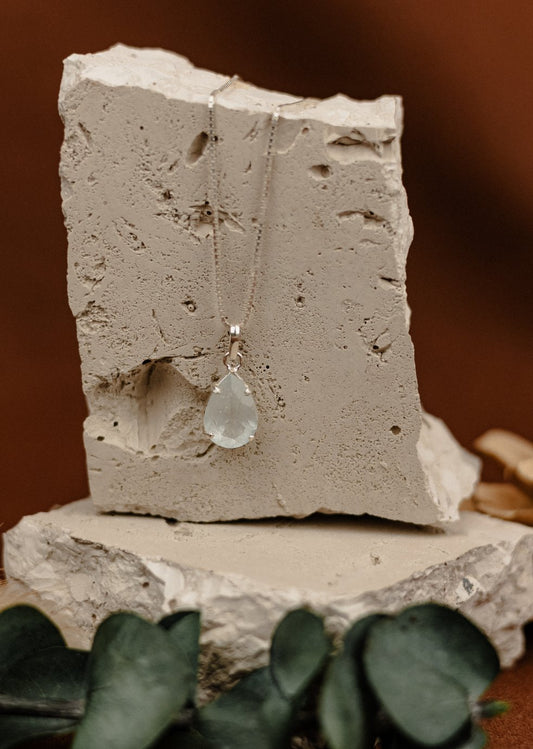 Aquamarine Faceted Teardrop Pendant Necklace