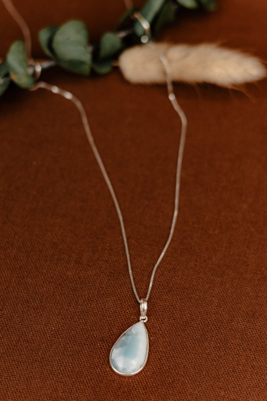 Larimar 925 Sterling Silver Teardrop Pendant Necklace
