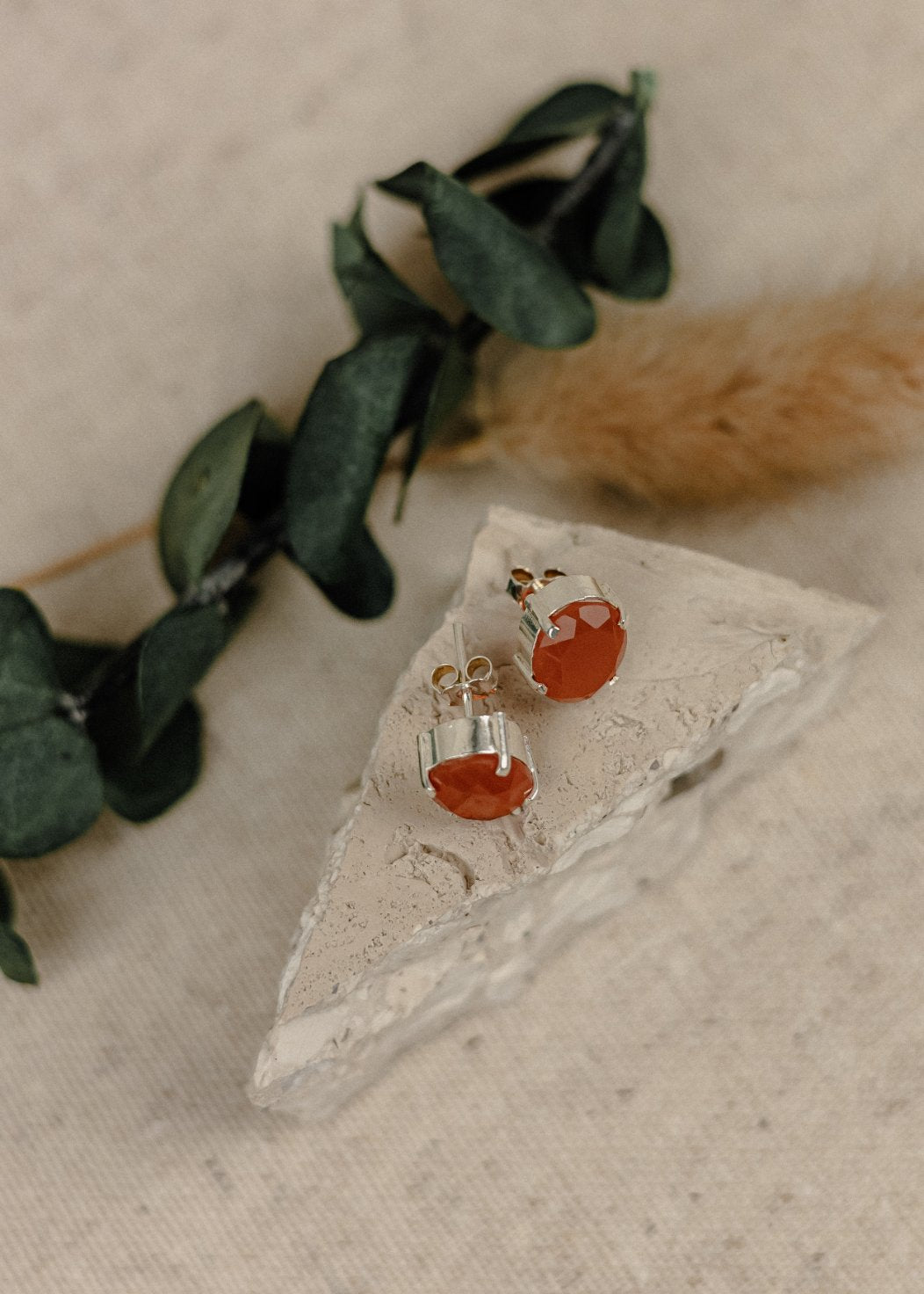 Carnelian Oval Stud Earrings