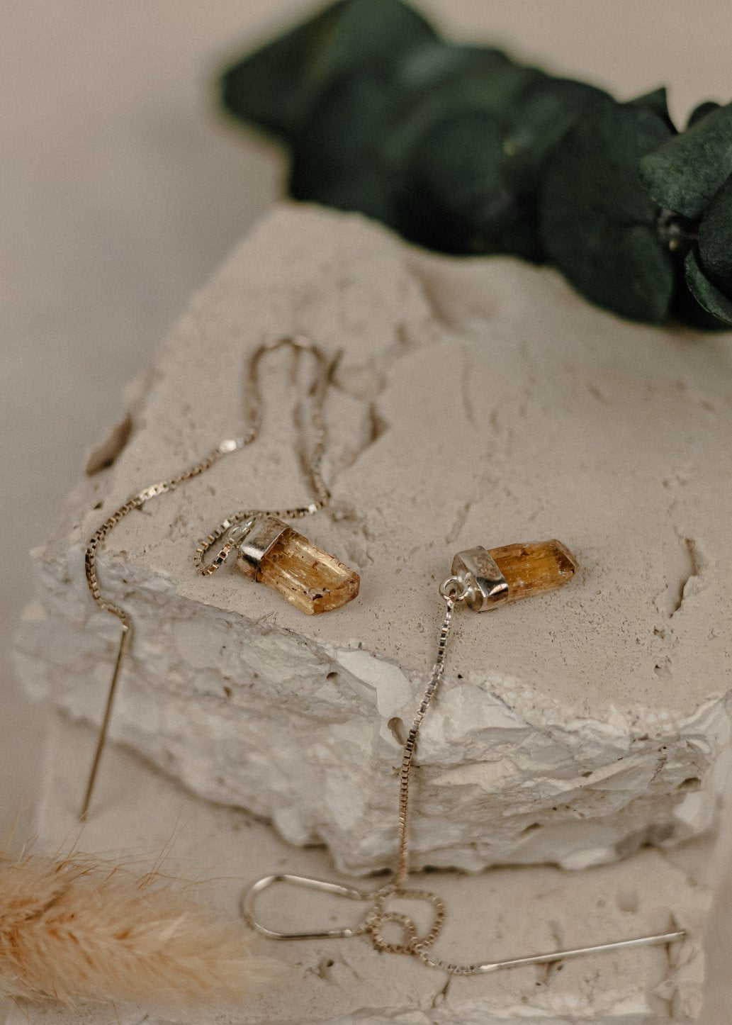 Raw Imperial Topaz Threader Earrings
