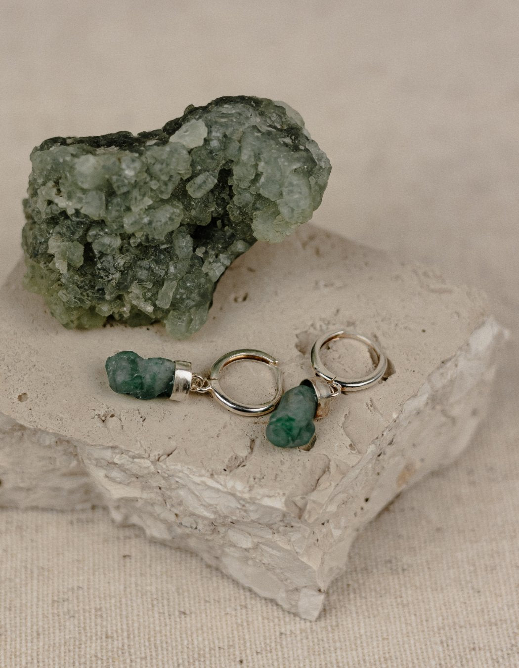 Raw Emerald Huggie Hoop Earrings