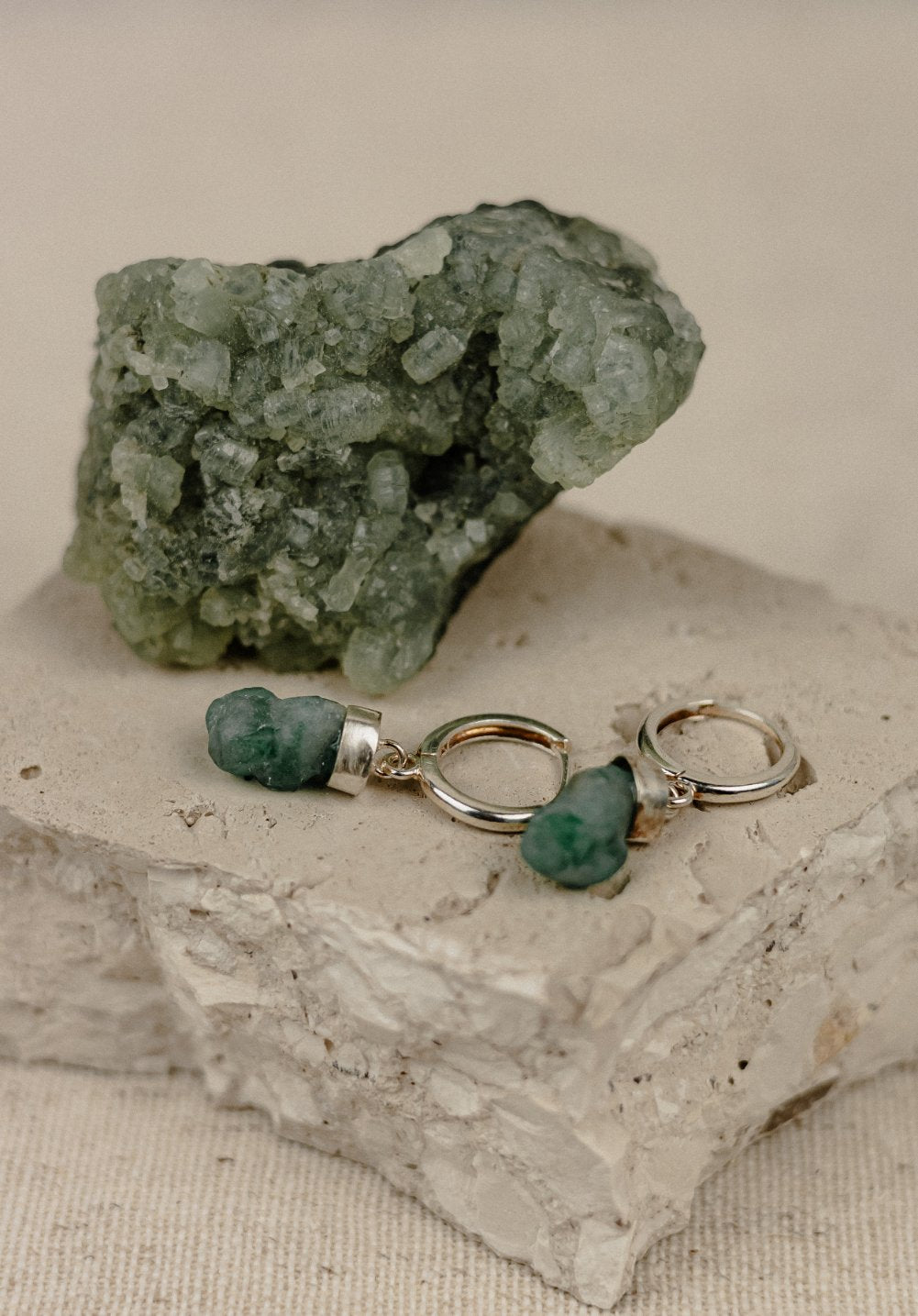 Raw Emerald Huggie Hoop Earrings