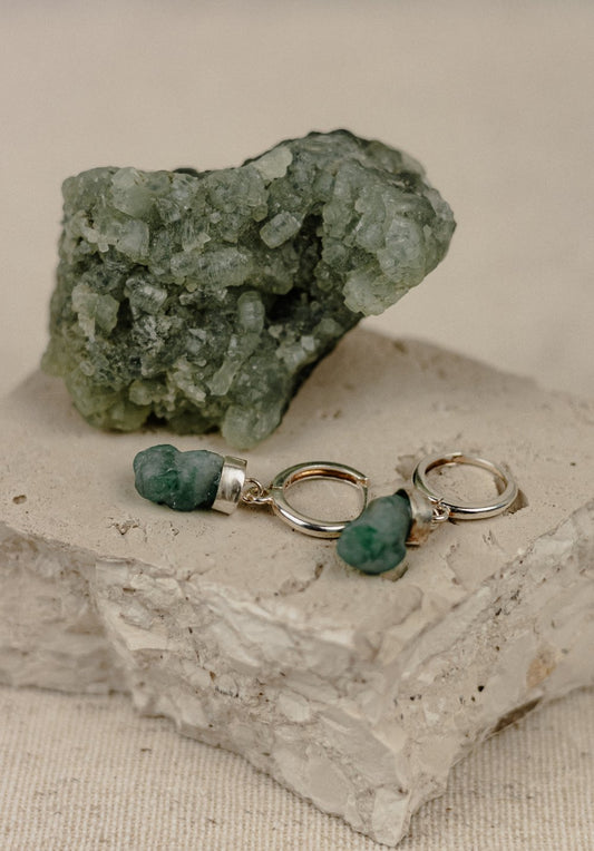 Raw Emerald Huggie Hoop Earrings