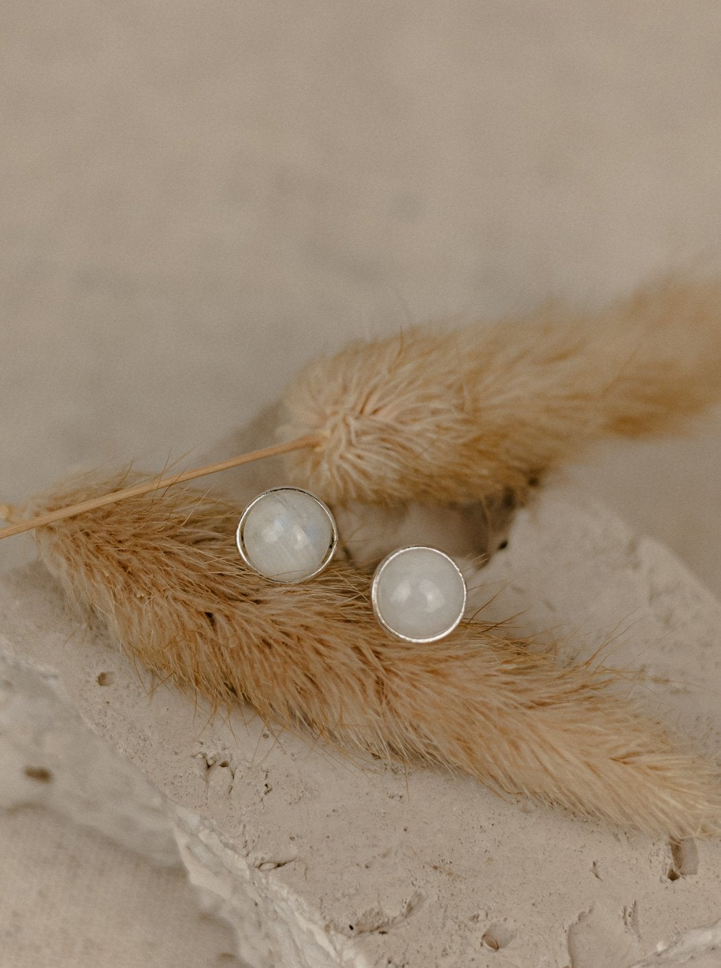 Moonstone Round Stud Earrings