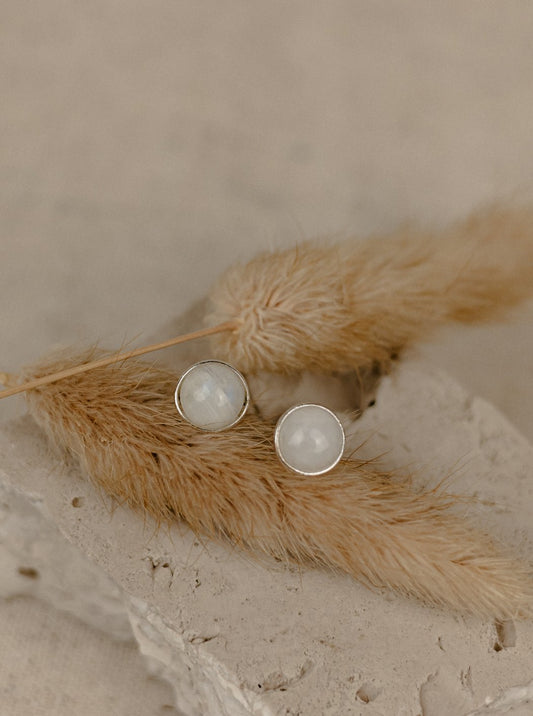 Moonstone Round Stud Earrings